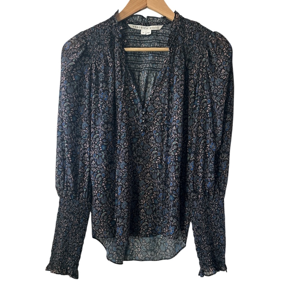 Veronica Beard Jaz Floral Balloon Sleeve Chiffon Blouse Women’s Size 00